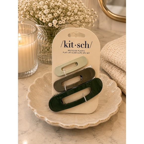 Kitsch Accessories - Kitsch Recycled Plastic Flat Lay Claw Clips 3pc Set Ultra Glossy Eucalyptus